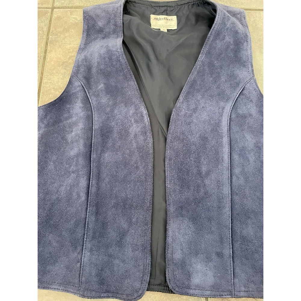 Vtg Blue Suede Women's Vest Size Medium Objectives Boho Retro Cottagecore - Picture 4 of 6